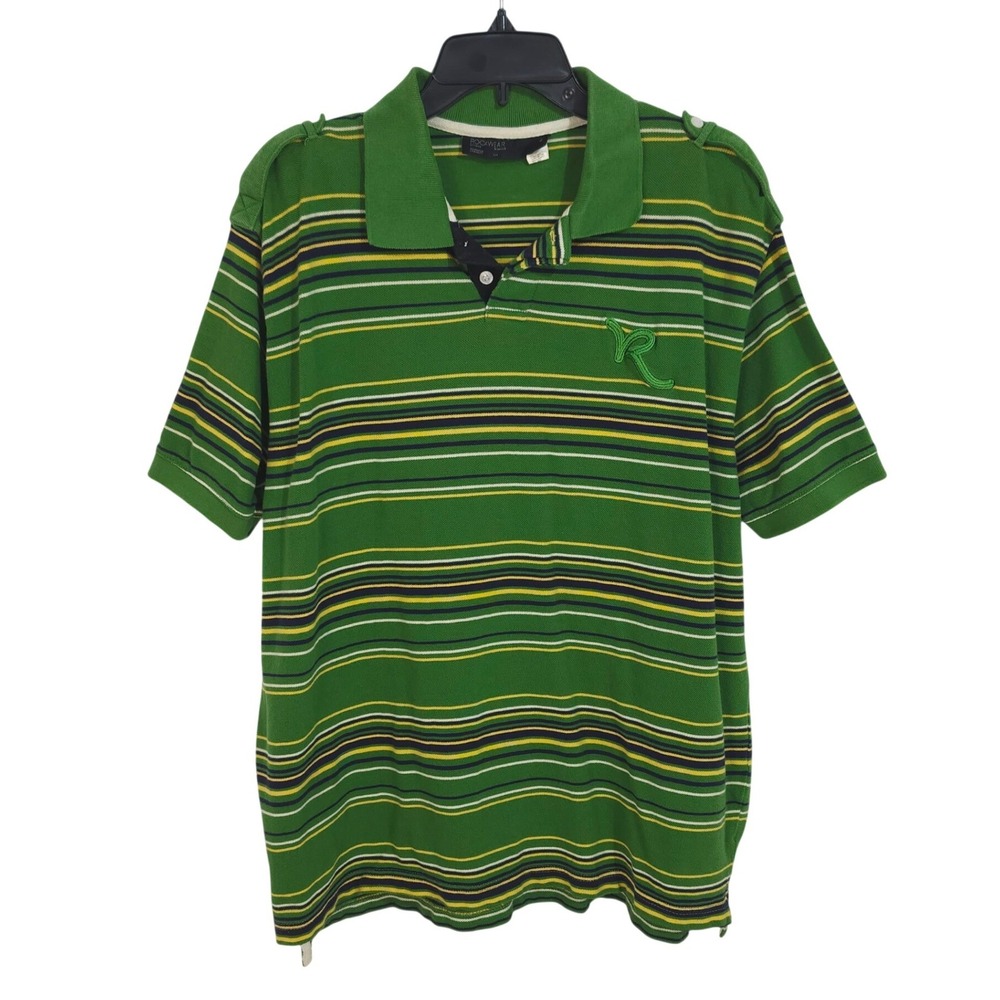 Rocawear Short Sleeve Polo Shirt Mens 2XL Green Yellow Cotton Pique Y2K Vintage